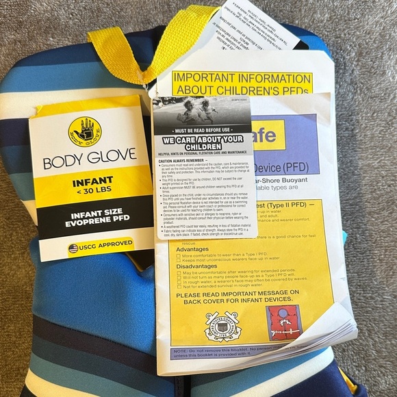 Body Glove Kids Swim Vest‎ - Blue and Yellow Stripes NWT - Picture 5 of 5